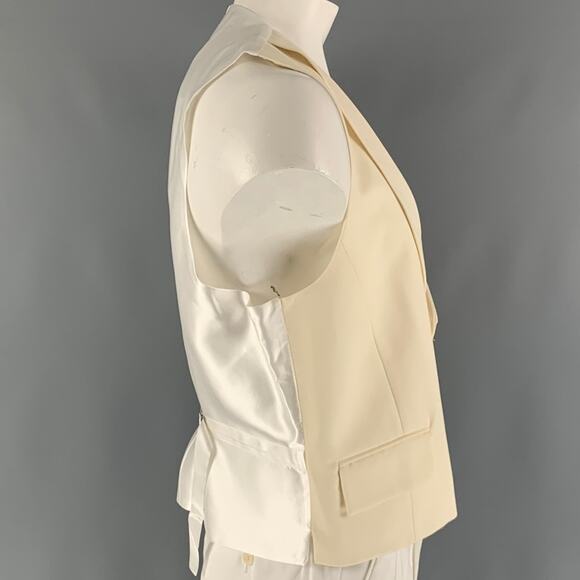 FAVOURBROOK Size 48 Beige White Solid Wool Double Breasted Vest - Picture 2 of 6
